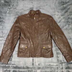 Giacca 5 Star Outerwear Brown Faux Leather Moto Jacket Womens Medium Full Zip